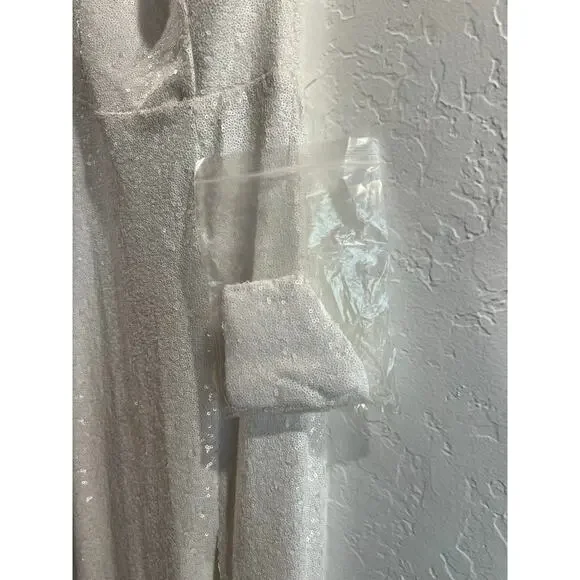 B. Smart White Sequin Gown with Slit & Adjustable Straps — Size 3/4, NWOT - Picture 13 of 16